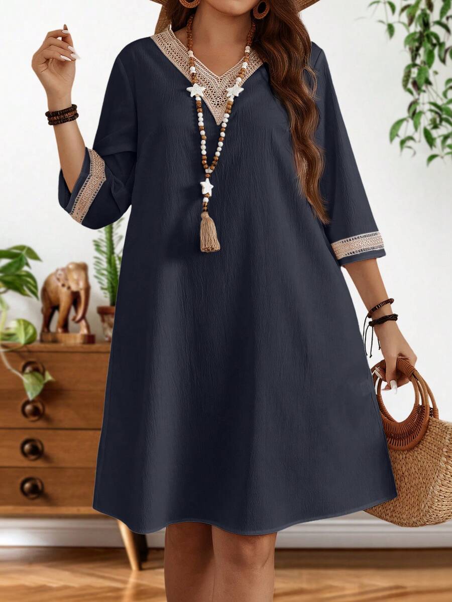 EMERY ROSE Vestido de verano blanco para mujeres de talla grande - Azul Marino - Ver 1