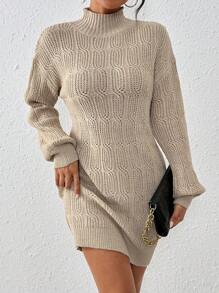 Chiquease Solid Color Knit Sweater Dress With Textured Finish