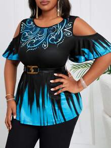 SHEIN Lady 1pc Plus Size Women Gradient Pattern T-Shirt, Pride Month Theme, Black Top For Summer