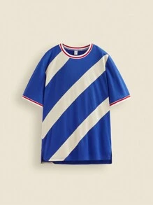 THE HAPPY LOOK Teenager Boys' Colorblock Breathable Knit Fabric Outdoor Sports Casual Loose Crew Neck Short Sleeve T-Shirt, Spring Summer