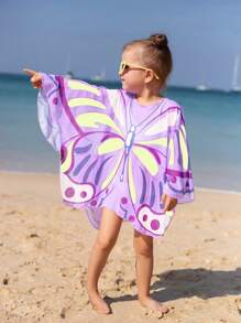 Young Girl Butterfly Print Batwing Sleeve Cover Up - Mauve Purple - View 5