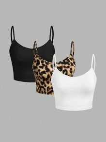 Attitoon 3 Set Multicolor Knit Camisole Tops For Women, Minimalist Fashion Casual Everyday Wear Bow Tie Back To School - Multicolor - View 3