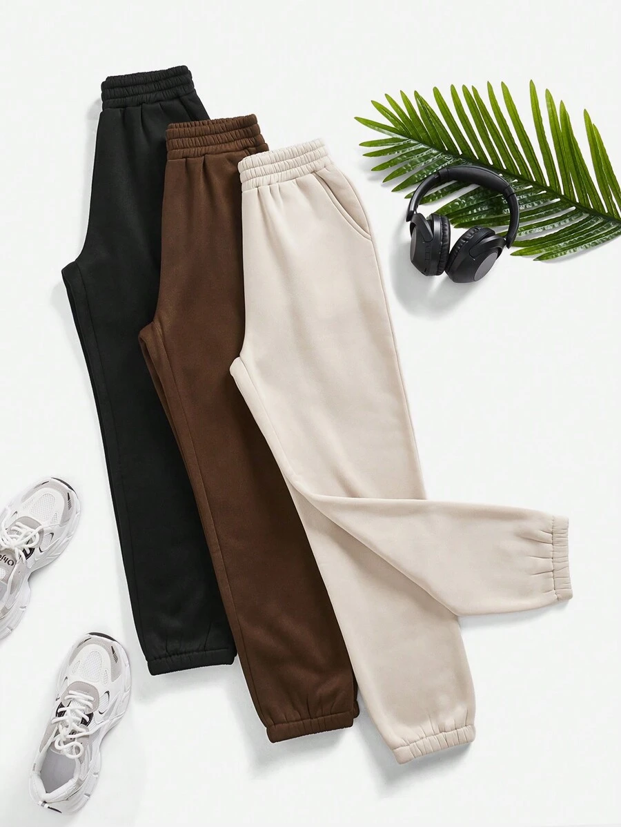 Easithlete 3 pezzi di Pantaloni sportivi a vita elastica solidi