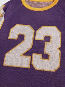 ROMWE MEN Prep Men's Round Neck Knit Football Number Pullover - Purple - View 4