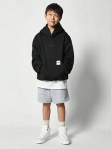 SUMWON sweat-shirt à capuche en polaire surdimensionné pour jeunes, pull décontracté de type athleisure avec poche kangourou, vêtements de sport casual pour l'hiver - Noir - Voir 4