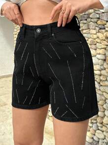 EURMUSE DIAMOND DETAIL HIGH RISE MIIN SHORT - Black - View 6