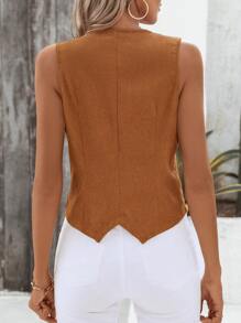 EMERY ROSE Chaleco de pana con botones delanteros en color marrón sólido para otoño/invierno - Café integral - Ver 2