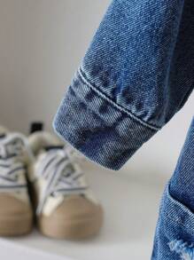 SHEIN Playful Pals Baby Boy Cartoon Embroidery Ripped Shirt Jumpsuit - Blue - View 6