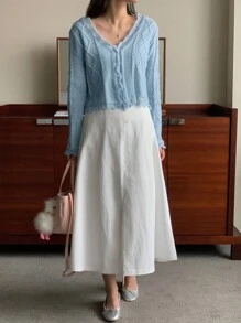 DAZY Cardigan court à boutons, vêtements pour femmes en automne - Bleu azur - Voir 4