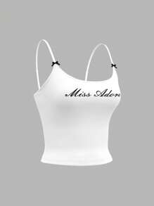 SHEIN MOD Women's Fashionable Letter Printed Slim Fit Bowknot Summer Cami Top