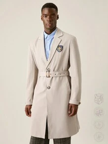 Manfinity VCAY Men's Long Woven Overcoat With Fitted Long Sleeves,Back To School, Plain, Going Out, For Fall Winter - Khaki - View 7