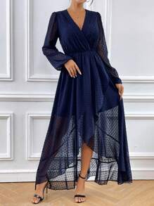 SHEIN Clasi Women's Plain & Simple Daily Wear V-Neck Mesh Dress Fall Cloth For Women