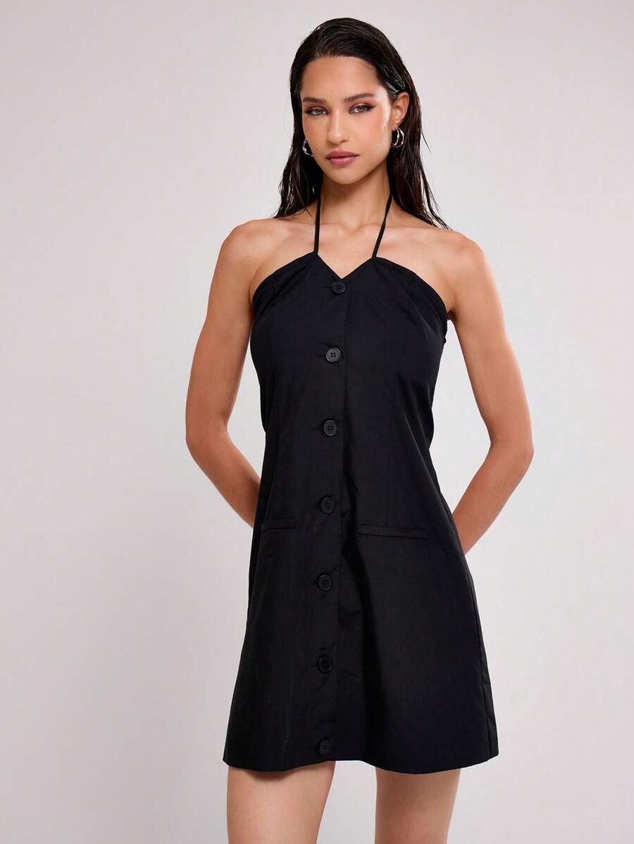 MUSERA Button Up Mini Dress With Pocket Detailing Spring Sexy Cute Summer