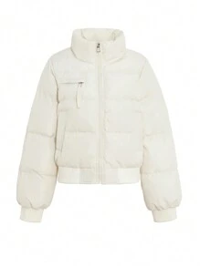 DAZY 女士休闲纯色短夹克，冬季，冬季女装，冬季女装 - 杏色 - 查看 10