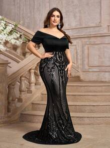 SHEIN Belle Vestido de fiesta elegante y formal de talla grande, con tela negra de lujo tipo gasa con flores 3D, multicapa con volantes y abertura alta, apropiado para graduaciones, cenas y bodas como invitada. - Negro - Ver 5