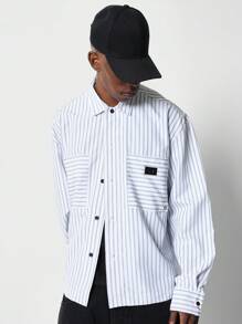SUMWON Pinstripe Crop Fit Shirt - Grey - View 1