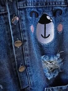 SHEIN Playful Pals Baby Boy Cartoon Embroidery Ripped Shirt Jumpsuit - Blue - View 3