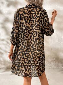 SHEIN Clasi 女士日常優雅可調節豹紋長袖開衫長襯衫 - 彩色 - 查看 3