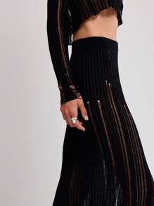 MUSERA Falda midi de punto calado, elegante para fiesta de noche - Negro - Ver 5