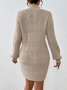 Chiquease Solid Color Knit Sweater Dress With Textured Finish