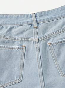 SHEIN EZwear High Waist Ripped Raw Hem Denim Shorts
