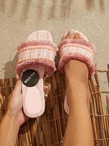 SHUZIA Pink Raffia Strap Slide Sandal