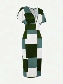 Lyxana Women's Plaid Minimalist Daily Short Sleeve Dress Maxi Women Outfit