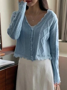 DAZY Cardigan court à boutons, vêtements pour femmes en automne - Bleu azur - Voir 9