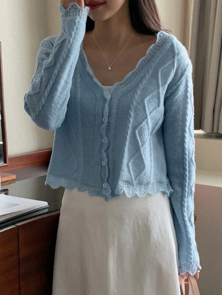 Solid Button Through Crop Cardigan,Fall Women Clothes
