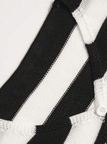INAWLY Kvinnors färgblock Kort fashionabel och enkel långärmad tröja - Svart och Vitt - Visa 5