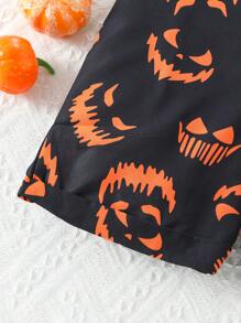 SHEIN Tween Girl Halloween Print Overall Romper - Black - View 4