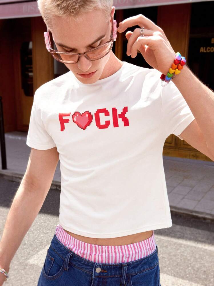 Manfinity BRENVOR 男士针织短袖T恤，时尚图案印花，适合日常休闲穿着，夏季 - 白色 - 查看 4