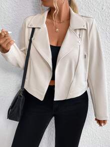 SHEIN LUNE Giacca da motociclista con colletto a risvolto e zip, da donna, taglia comoda, per l'inverno