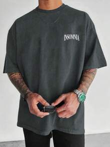 Men's Casual Slogan & Figure Print Short Sleeve Round Neck T-Shirt, For Commuting In Summer, Emo