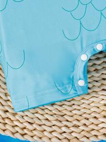 SHEIN Bộ áo liền quần khủng long không tay dễ thương mùa hè cho bé trai, bộ đồ bò siêu đáng yêu - Màu xanh lam - Xem 5