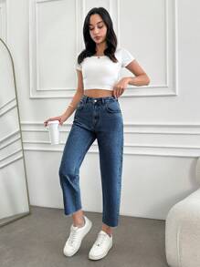 EURMUSE High Waist Mom Fit Jeans For Dailywear - Dark Wash - View 5