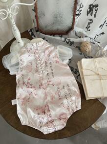 女婴夏季薄款连体衣，非常适合百日庆典和一个月派对 - 粉色 - 查看 5