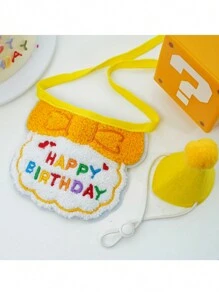 PETSIN 1 pieza Set de decoración de cumpleaños de mascotas bordado exquisita (sombrero de mascota + babero de mascota), accesorios de fiesta de cumpleaños de perro, lindo pañuelo bordado - Amarillo - Ver 2