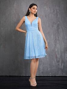 Mgiacy Embroidered Sequined Sleeveless High-End Short Evening Dress - Blue - View 6