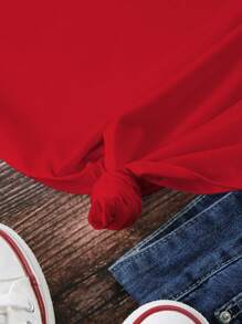 INAWLY 女式简约印花短袖休闲 T 恤图案 T 恤女式上衣 - 紅色 - 查看 6