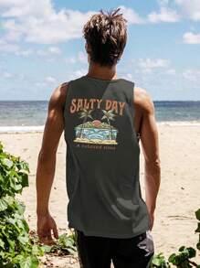 Men's Lightweight Summer Vacation Palm Tree Letter Print Casual Tank Top