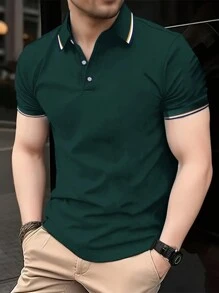 Manfinity Dauomo Camiseta polo diaria sencilla de unicolor para hombre