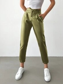 EURMUSE Women's Metallic Fabric Front Knot Long Pants - Green - View 5