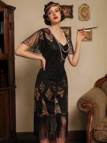 1920s Vintage Flapper Dresses Women Ball Gown Elegant Prom Semi Formal Wedding Guest Dress, For Birthday, Graduation, Homecoming - Black - View 5