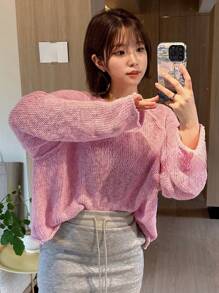 DAZY Women's Solid Long Sleeve Sweater Fall - Pink - View 9