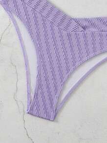 SHEIN Swim Women's Summer Beach Solid Textured  Bikini Set - Purple - View 6