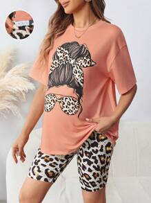 SHEIN Maternity Casual Loose Pattern Printed Two-Piece Set For Home And Leisure - White - View 1