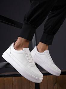 Men's Leather White Skate Shoes Outdoor Thick-Soled Black Skate Shoes Leather Blue Skate Shoes Outdoor Student Skate Shoes Sneakers - White - View 6