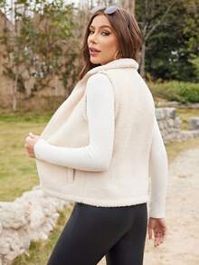 RELISH NOLESS Women's Solid Color Minimalist Sleeveless Fleece Jacket - Beige - View 2