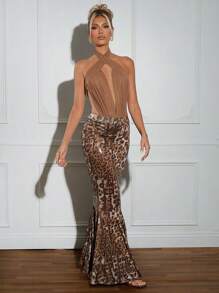 SHEIN Unity 動物印花美人魚長裙 - 棕色 - 查看 3